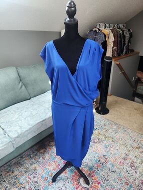 City Chic Royal Blue Surplice Faux Wrap Dress Size 14 Elegant!